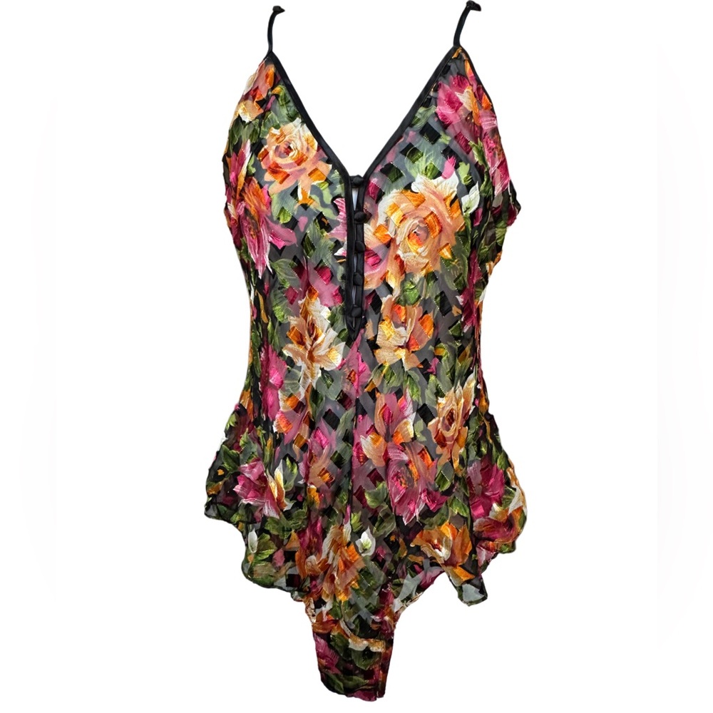 Vintage Victoria’s Secret Lingerie Bodysuit in Floral Gingham Pattern- Size M